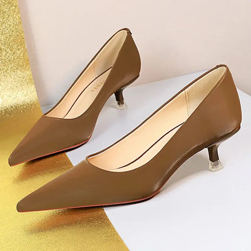 Women 4.5 Cm Heels Pointed Toe Woman Pumps Fashion Heels Sexy Mid Heeled Female Shoes Natalia Home Fashion Khaki-38 Natalia Home Fashion