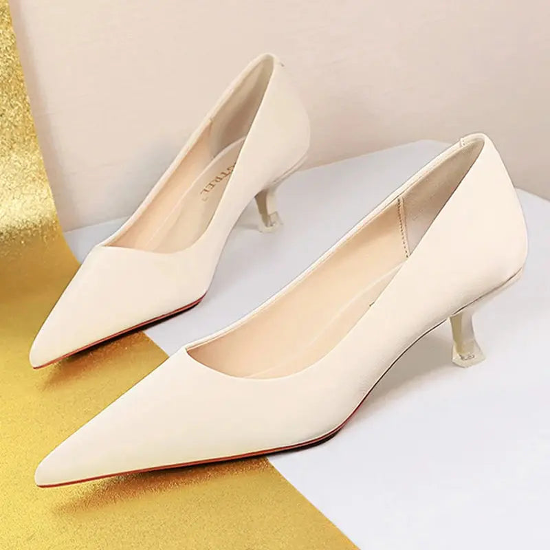 Women 4.5 Cm Heels Pointed Toe Woman Pumps Fashion Heels Sexy Mid Heeled Female Shoes Natalia Home Fashion WHITE-34 Natalia Home Fashion