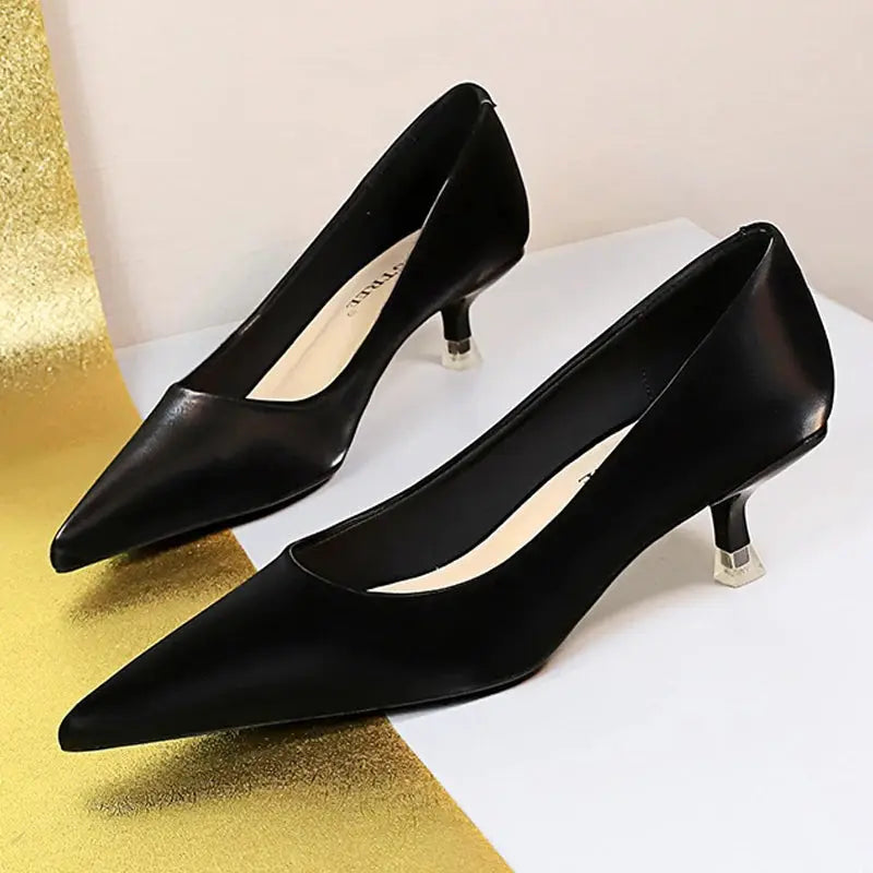 Women 4.5 Cm Heels Pointed Toe Woman Pumps Fashion Heels Sexy Mid Heeled Female Shoes Natalia Home Fashion black-42 Natalia Home Fashion