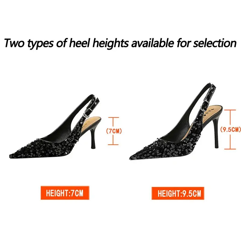 Women 7 Cm 9.5cm Heels Sequin Women Pumps Luxury Banquet Shoes Sexy Party Shoes Fashion High Heels Wedding Shoes Sandals Natalia Home Fashion Natalia Home Fashion