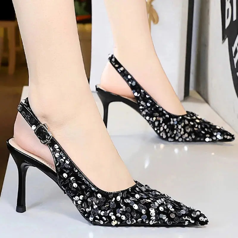 Women 7 Cm 9.5cm Heels Sequin Women Pumps Luxury Banquet Shoes Sexy Party Shoes Fashion High Heels Wedding Shoes Sandals Natalia Home Fashion Natalia Home Fashion