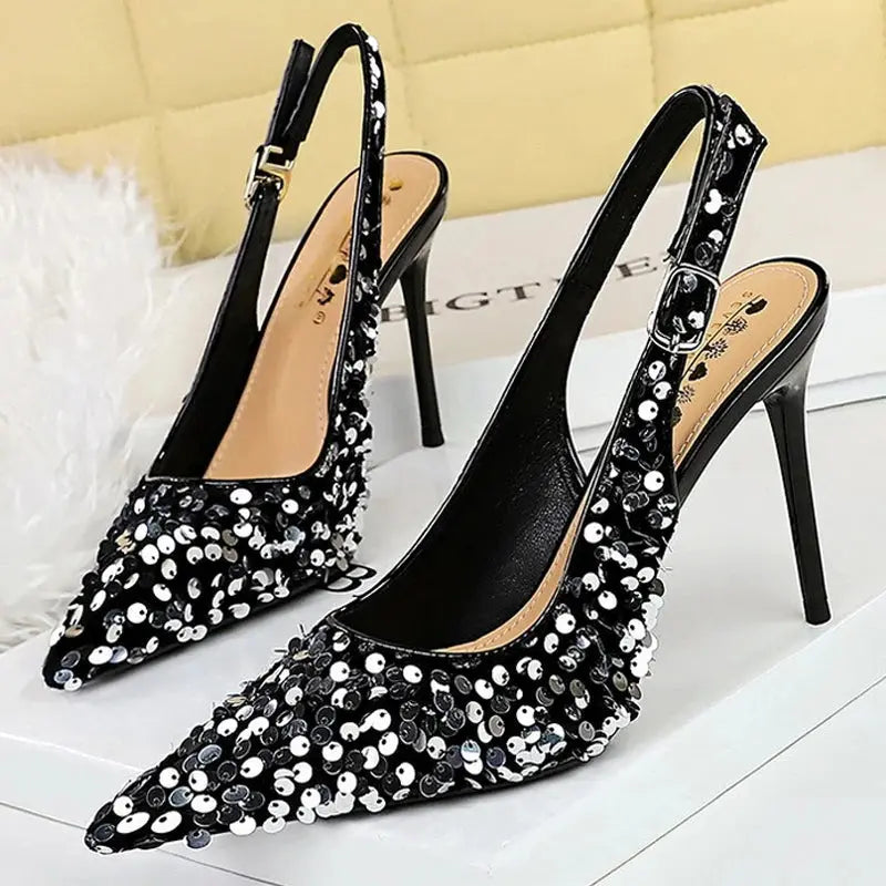 Women 7 Cm 9.5cm Heels Sequin Women Pumps Luxury Banquet Shoes Sexy Party Shoes Fashion High Heels Wedding Shoes Sandals Natalia Home Fashion 869-22-sliver-9.5cm-43 Natalia Home Fashion