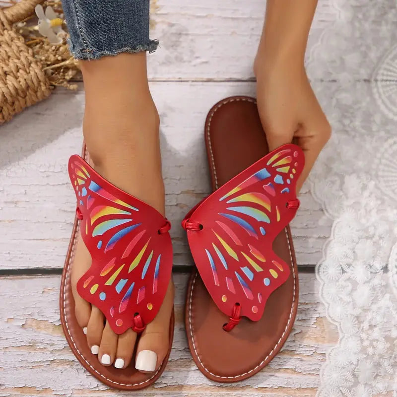 Women Butterfly Graffiti Slippers Fashion Lightweight Anti Slip Flat Bottom Flip Flops Outdoor Beach Casual Shoes Natalia Home Fashion Natalia Home Fashion