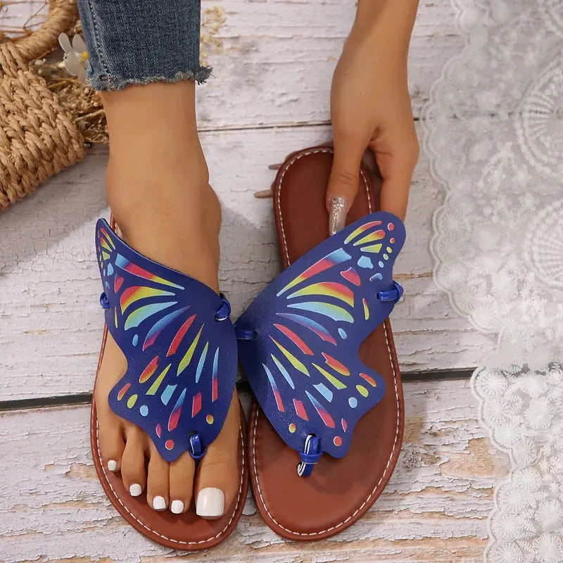 Women Butterfly Graffiti Slippers Fashion Lightweight Anti Slip Flat Bottom Flip Flops Outdoor Beach Casual Shoes Natalia Home Fashion Natalia Home Fashion