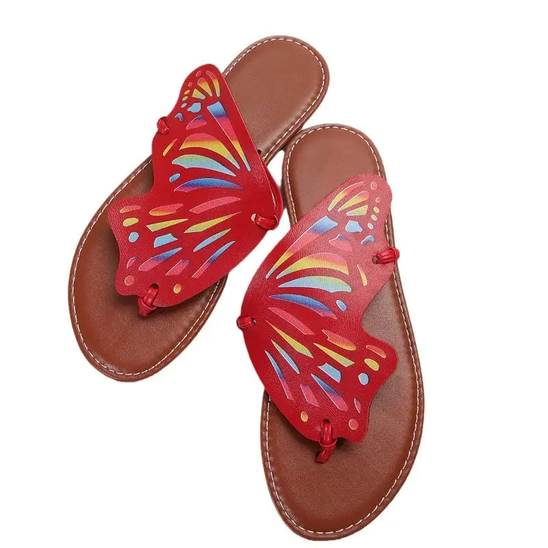 Women Butterfly Graffiti Slippers Fashion Lightweight Anti Slip Flat Bottom Flip Flops Outdoor Beach Casual Shoes Natalia Home Fashion Natalia Home Fashion