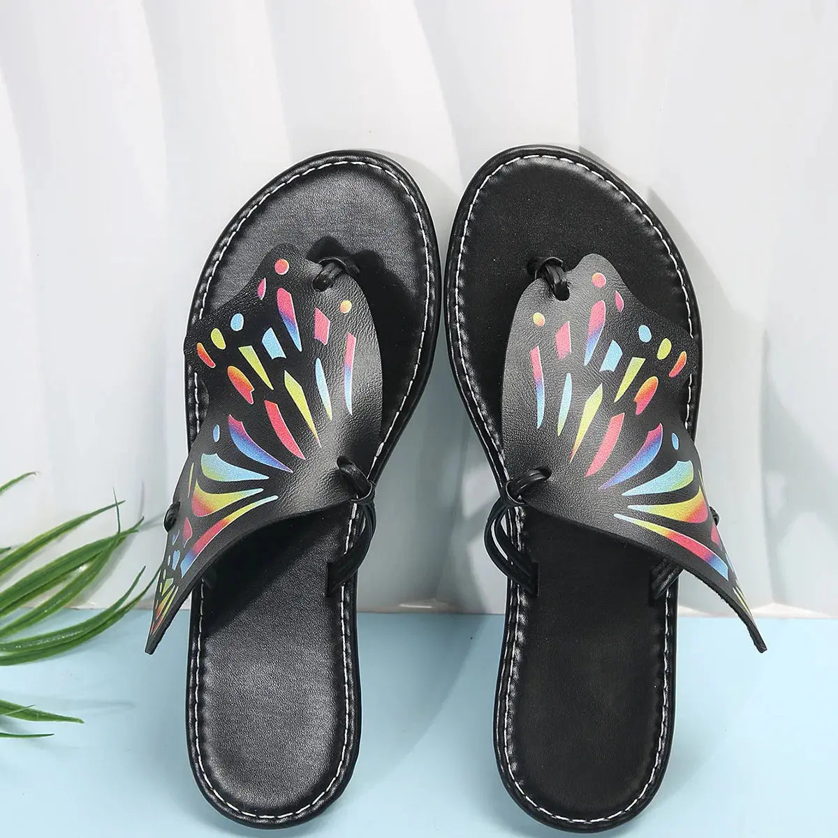 Women Butterfly Graffiti Slippers Fashion Lightweight Anti Slip Flat Bottom Flip Flops Outdoor Beach Casual Shoes Natalia Home Fashion Black-43 Natalia Home Fashion