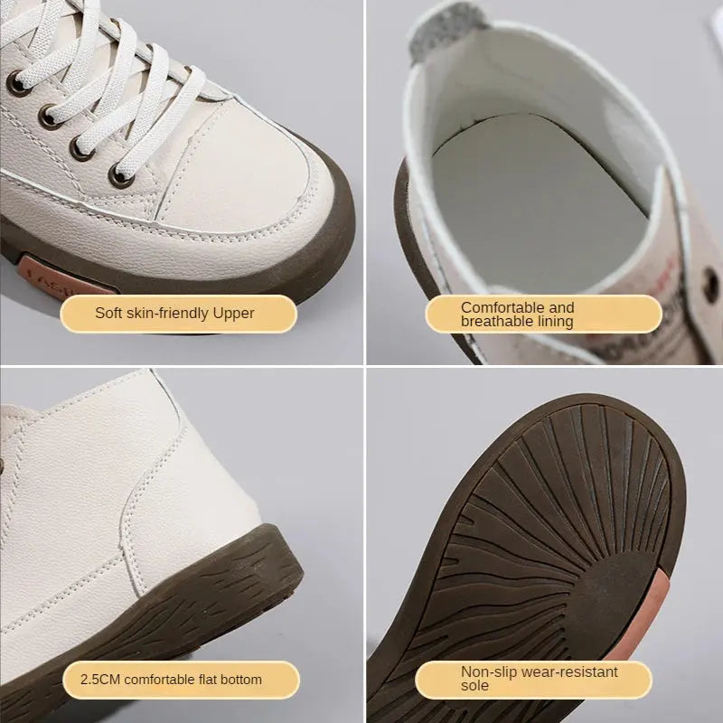 Women Casual Genuine Leather Soft Sole Higth Top Walking Sneaker Girl Student Sport Jogging Shoes Flats Trendy Marton Ankle Boot Natalia Home Fashion Natalia Home Fashion