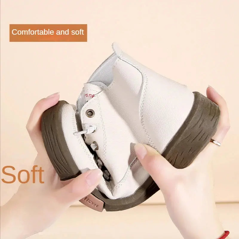 Women Casual Genuine Leather Soft Sole Higth Top Walking Sneaker Girl Student Sport Jogging Shoes Flats Trendy Marton Ankle Boot Natalia Home Fashion Natalia Home Fashion