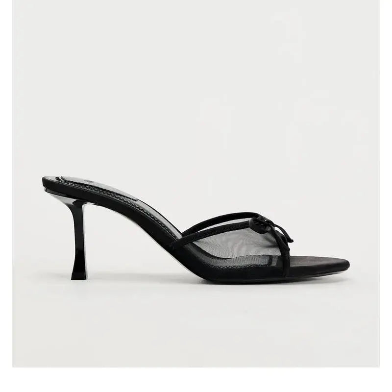 Women Heels Sandals Fashion Heel Slippers Lace Mesh Bow Luxury Sandals Natalia Home Fashion Natalia Home Fashion