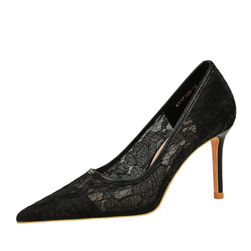 Women Pumps Luxury Mesh Lace Pointed-toe Shoes Wrap-toe Shallow High Heel Pumps For Ladies Annual Meeting Nightclub Shoes My Store