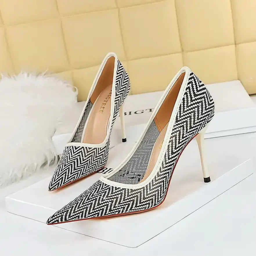 Women Pumps Luxury Mesh Lace Pointed-toe Shoes Wrap-toe Shallow High Heel Pumps For Ladies Annual Meeting Shoes My Store