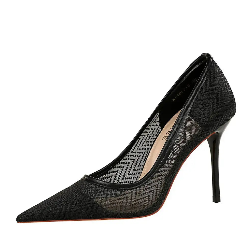 Women Pumps Luxury Mesh Lace Pointed-toe Shoes Wrap-toe Shallow High Heel Pumps For Ladies Annual Meeting Shoes My Store