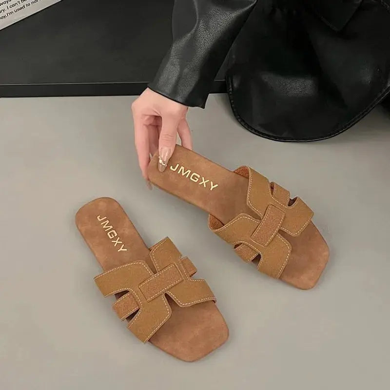 Women Slippers Flat Bottom Non-slip Outdoor Open Toe Every Day Wear Female Sandals Sexy Fashion Design Slides Woman Shoes Natalia Home Fashion Brown-43 Natalia Home Fashion