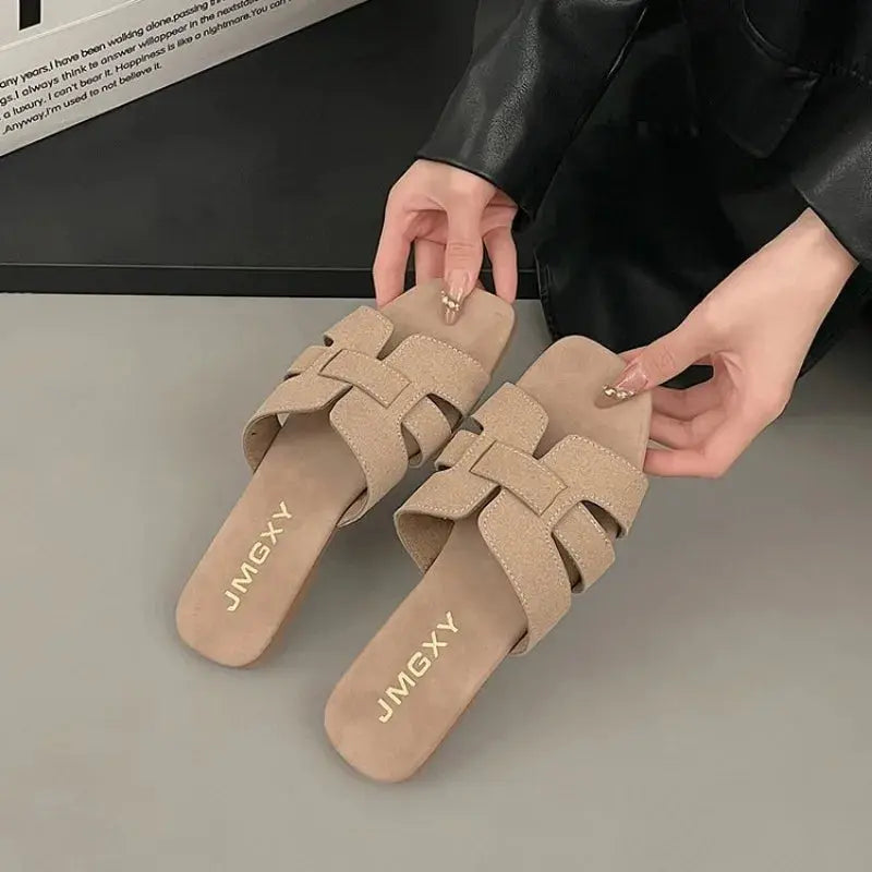 Women Slippers Flat Bottom Non-slip Outdoor Open Toe Every Day Wear Female Sandals Sexy Fashion Design Slides Woman Shoes Natalia Home Fashion Beige-43 Natalia Home Fashion