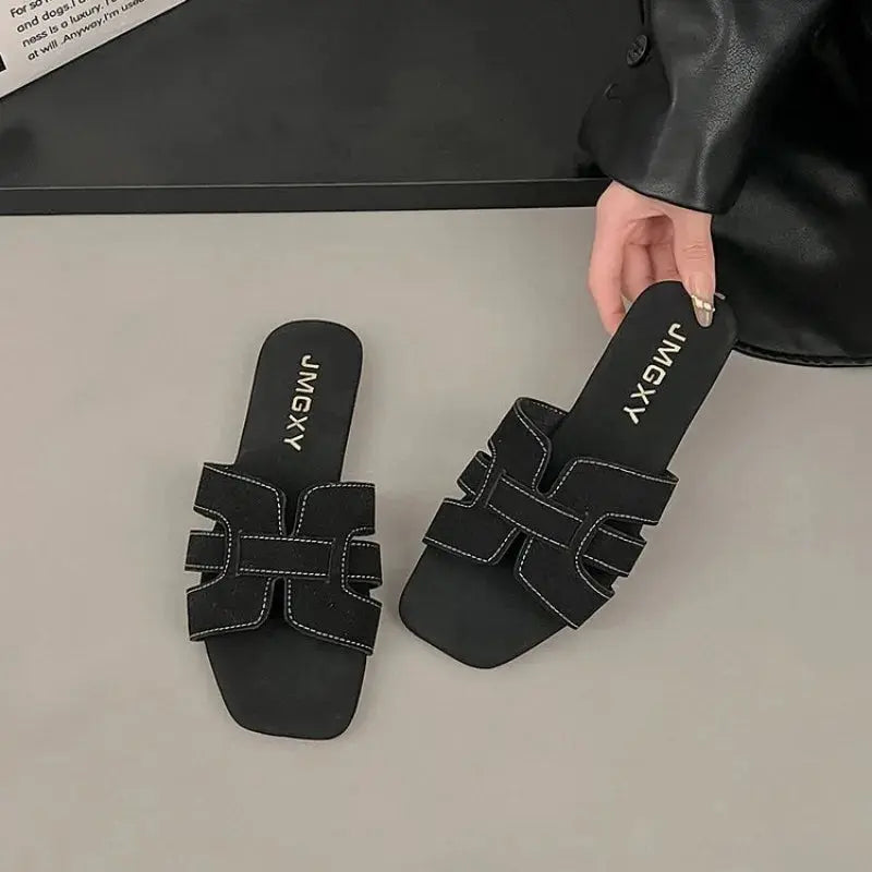 Women Slippers Flat Bottom Non-slip Outdoor Open Toe Every Day Wear Female Sandals Sexy Fashion Design Slides Woman Shoes Natalia Home Fashion black-43 Natalia Home Fashion