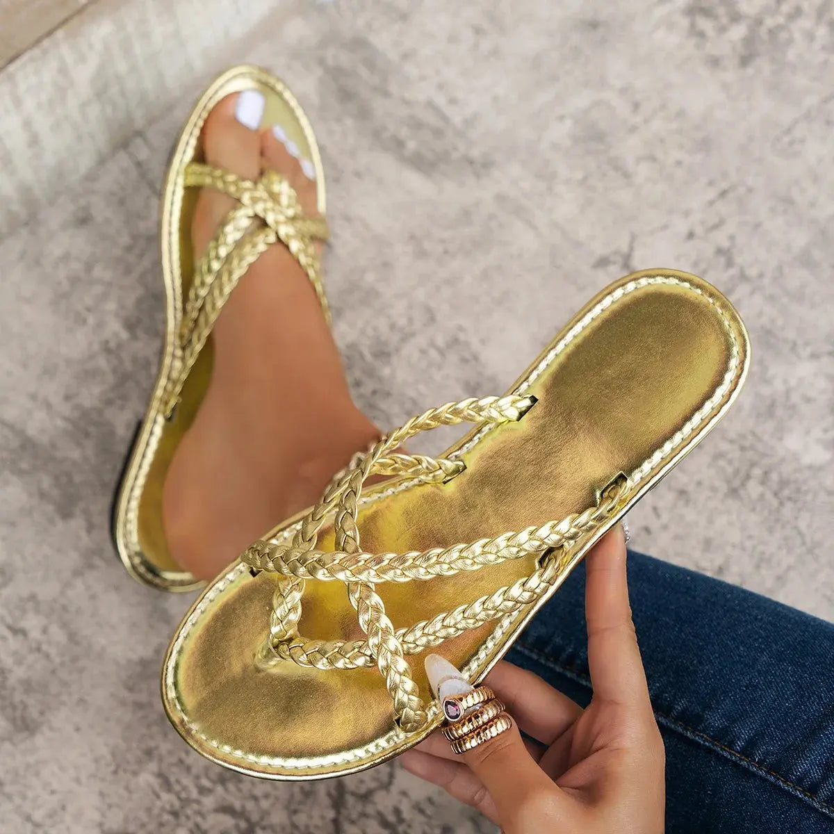 Women Square Toe Slippers Fashion Ladies Fashion Flip Flops Woman Clip Toe Slides Flats Female Comfortable Beach Shoes Women Natalia Home Fashion Gold-39 Natalia Home Fashion