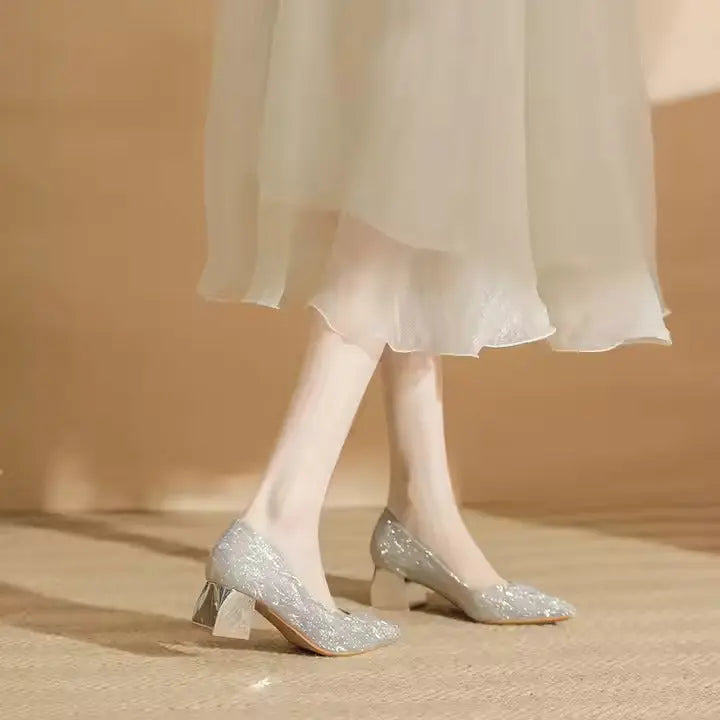 Women Wedding Shoes Comfortable Suede Solid Color Pointed-toe Mujer Shoes Wrap-toe Shallow Flats For Ladies Banquet Bridal Shoes My Store