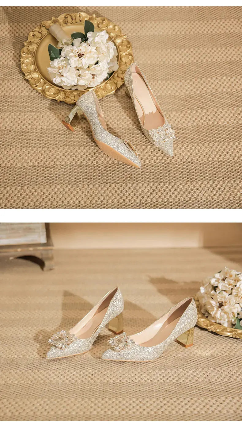 Women Wedding Shoes Comfortable Suede Solid Color Pointed-toe Mujer Shoes Wrap-toe Shallow Flats For Ladies Banquet Bridal Shoes My Store
