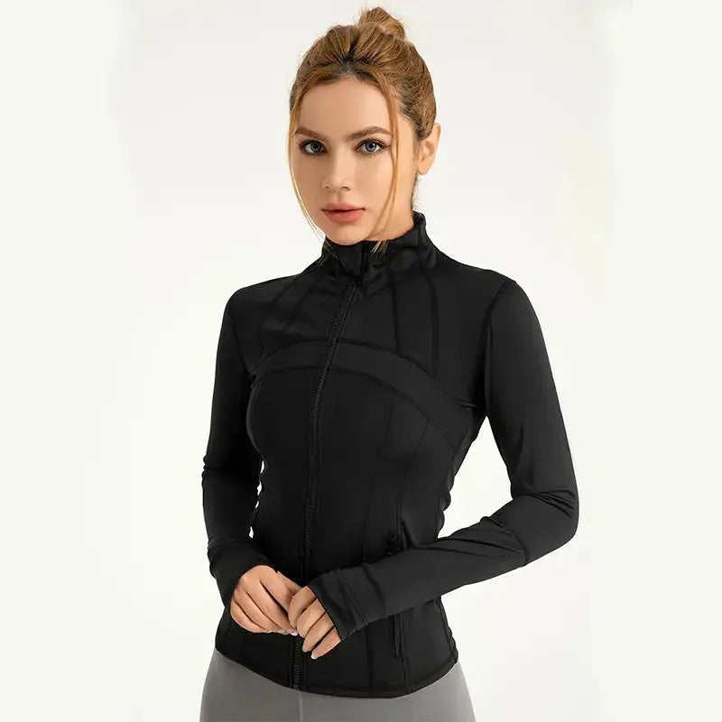 Women Yoga Sports Long Sleeve Coat Thumb Hole Zipper Tight Lightweight Breathable Running Sportswear Jacket My Store