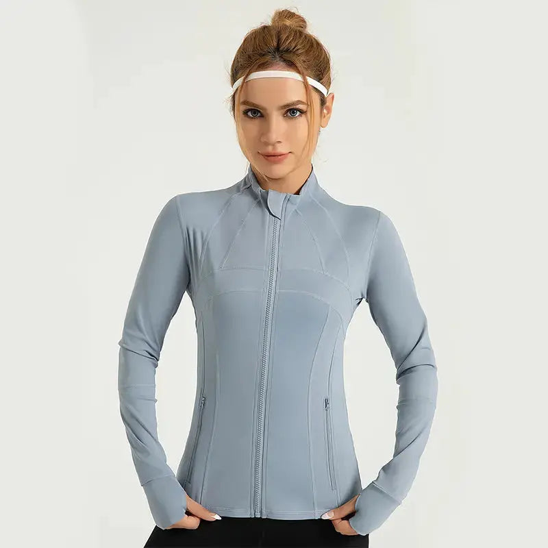 Women Yoga Sports Long Sleeve Coat Thumb Hole Zipper Tight Lightweight Breathable Running Sportswear Jacket My Store