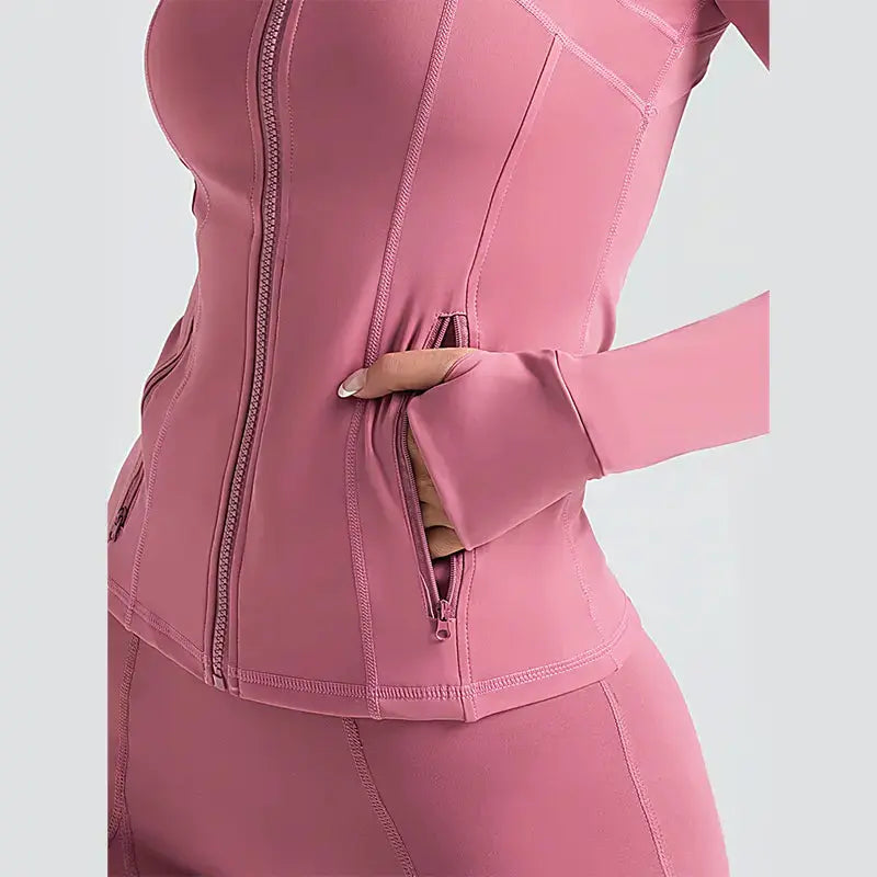 Women Yoga Sports Long Sleeve Coat Thumb Hole Zipper Tight Lightweight Breathable Running Sportswear Jacket My Store