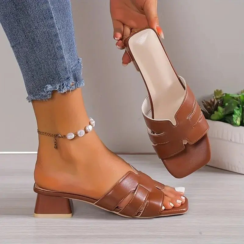 Women's Fashion Large Size Slippers Summer New Square Head Hollow Breathable Soft Bottom Temperament Low Heel Sandals Natalia Home Fashion brown-38 Natalia Home Fashion