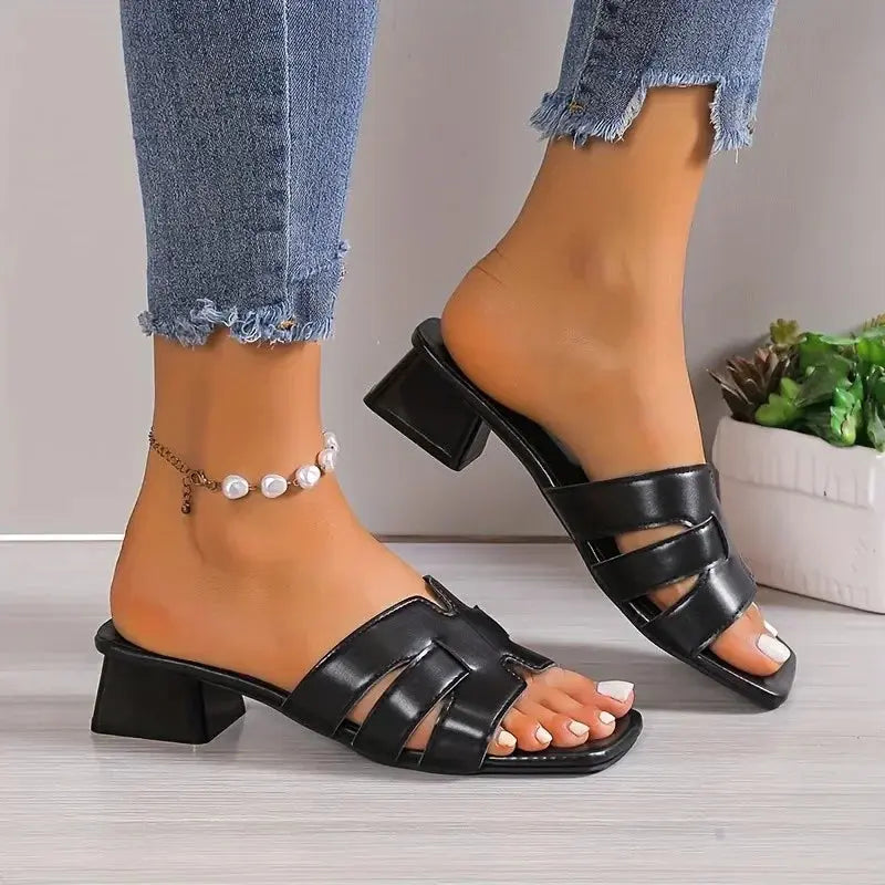 Women's Fashion Large Size Slippers Summer New Square Head Hollow Breathable Soft Bottom Temperament Low Heel Sandals Natalia Home Fashion Natalia Home Fashion
