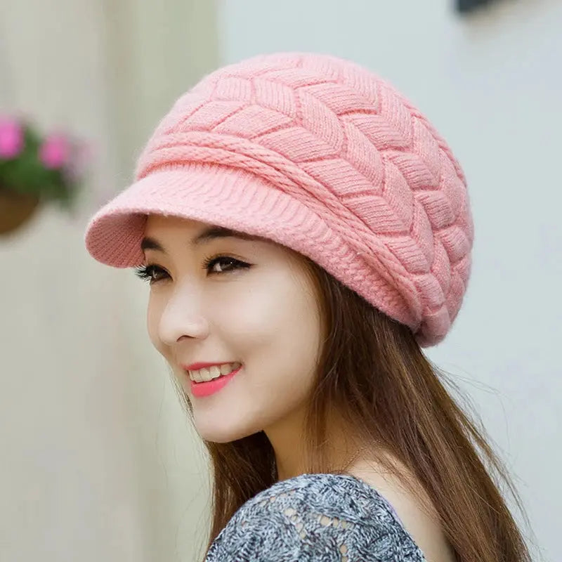 Women's Hats Winter Warm Knitted Hat Rabbit Hair Double Layer Plus Velvet Cap Visor Beanies For Women Casual Natalia Home Fashion Natalia Home Fashion