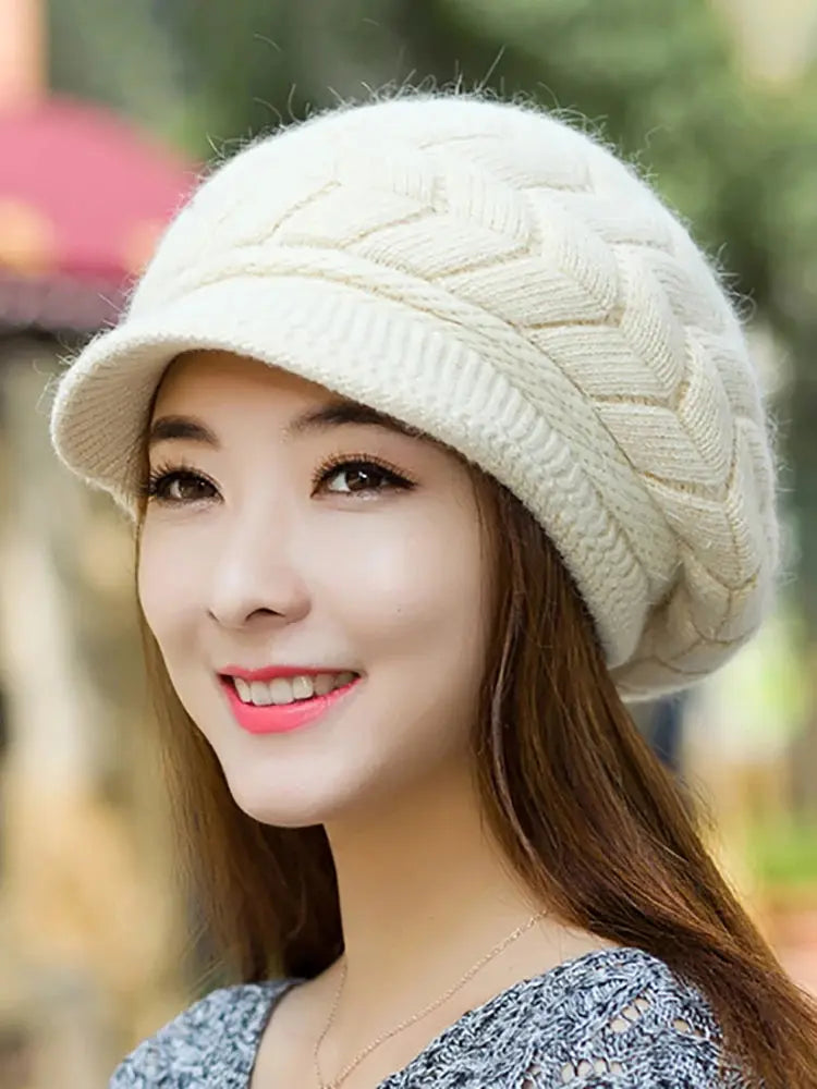 Women's Hats Winter Warm Knitted Hat Rabbit Hair Double Layer Plus Velvet Cap Visor Beanies For Women Casual Natalia Home Fashion Natalia Home Fashion