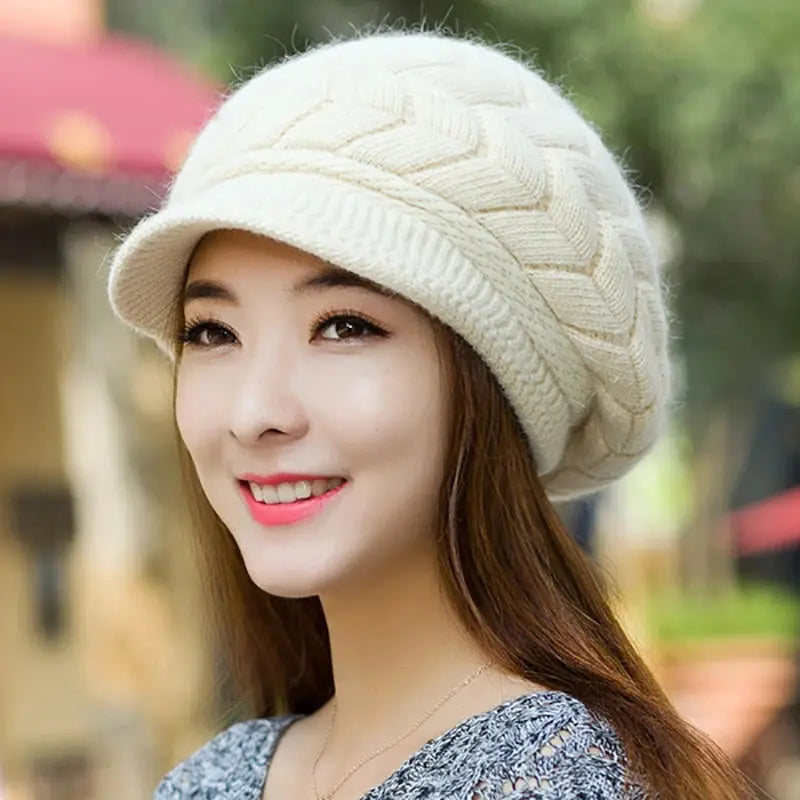 Women's Hats Winter Warm Knitted Hat Rabbit Hair Double Layer Plus Velvet Cap Visor Beanies For Women Casual Natalia Home Fashion Natalia Home Fashion