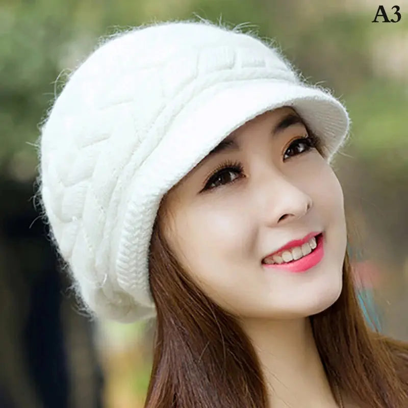 Women's Hats Winter Warm Knitted Hat Rabbit Hair Double Layer Plus Velvet Cap Visor Beanies For Women Casual Natalia Home Fashion White Natalia Home Fashion