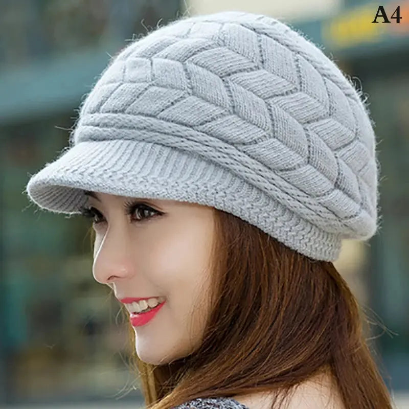 Women's Hats Winter Warm Knitted Hat Rabbit Hair Double Layer Plus Velvet Cap Visor Beanies For Women Casual Natalia Home Fashion Gray Natalia Home Fashion