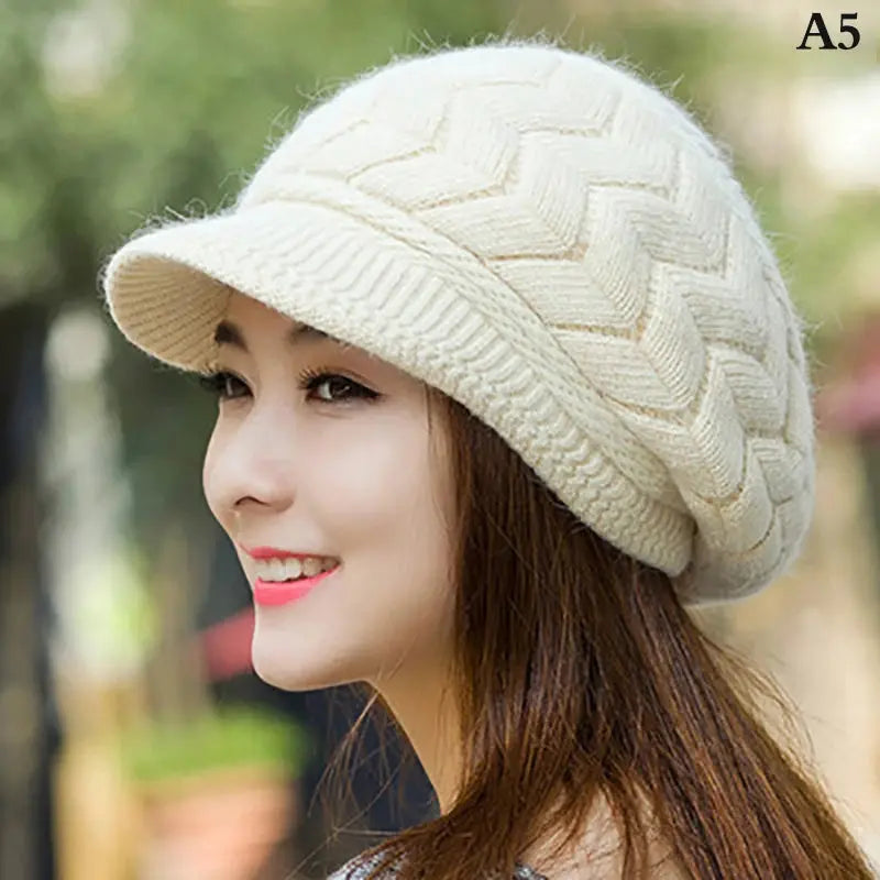 Women's Hats Winter Warm Knitted Hat Rabbit Hair Double Layer Plus Velvet Cap Visor Beanies For Women Casual Natalia Home Fashion Beige Natalia Home Fashion
