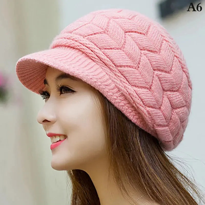 Women's Hats Winter Warm Knitted Hat Rabbit Hair Double Layer Plus Velvet Cap Visor Beanies For Women Casual Natalia Home Fashion Pink Natalia Home Fashion