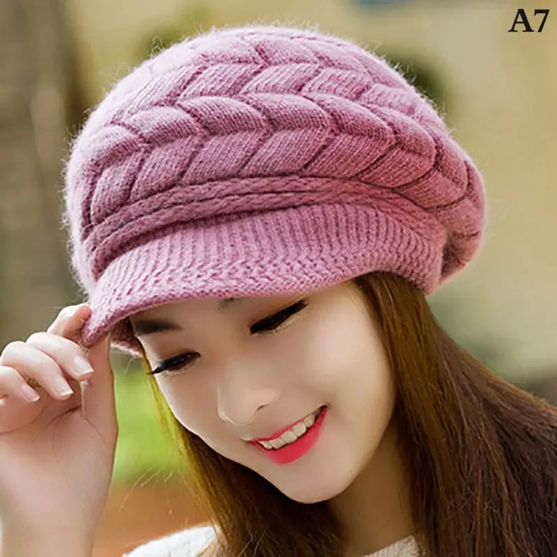 Women's Hats Winter Warm Knitted Hat Rabbit Hair Double Layer Plus Velvet Cap Visor Beanies For Women Casual Natalia Home Fashion Purple Natalia Home Fashion