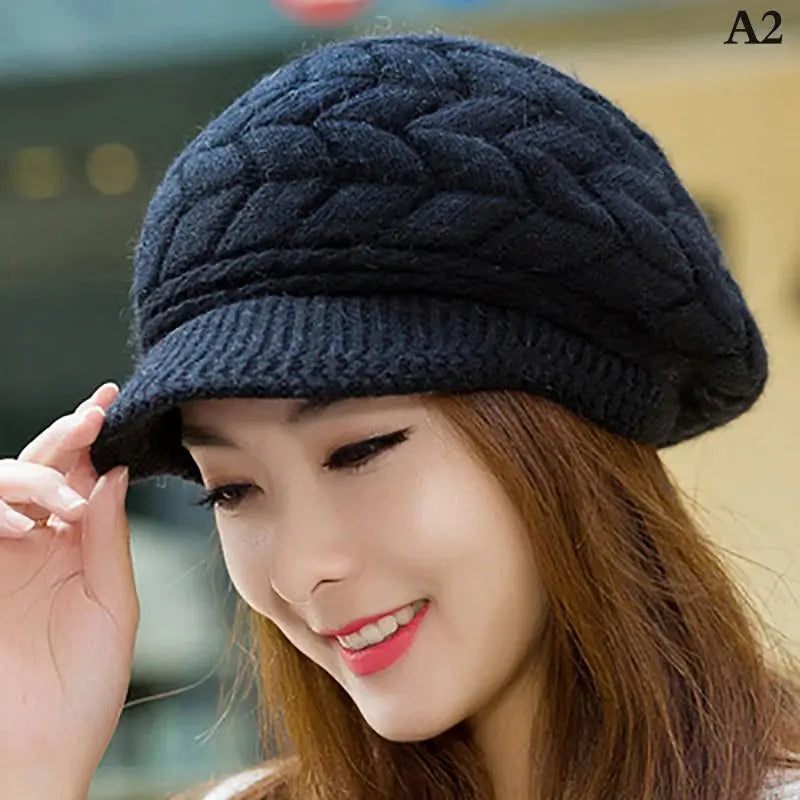 Women's Hats Winter Warm Knitted Hat Rabbit Hair Double Layer Plus Velvet Cap Visor Beanies For Women Casual Natalia Home Fashion Black Natalia Home Fashion