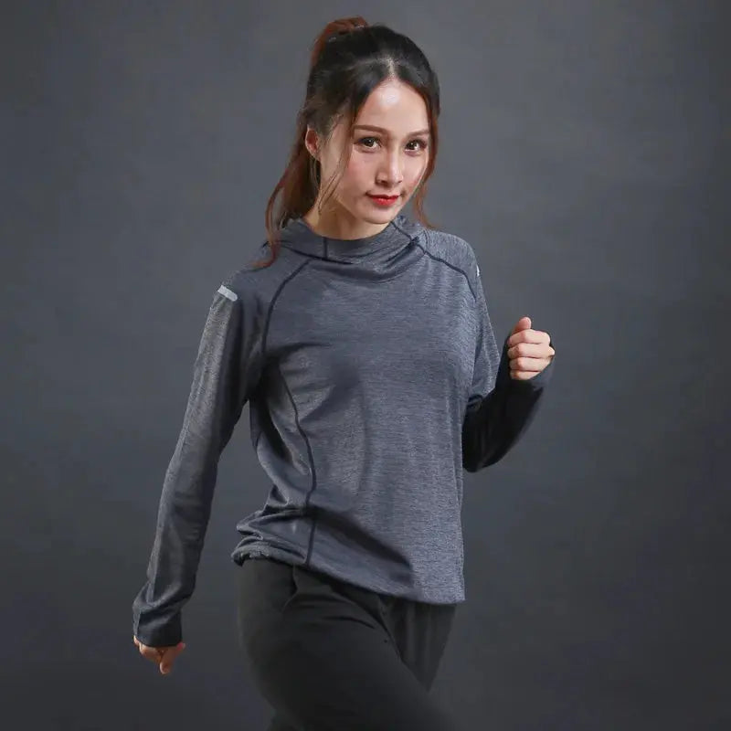 Women's Jacket Hoodies Long Sleeve T-shirts Running Training Clothes Quick Dry Breathable Sports T Shirt For Women Natalia Home Fashion GRAY-XXL Natalia Home Fashion