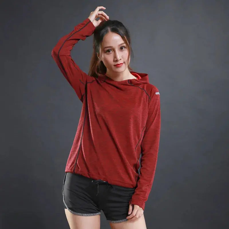 Women's Jacket Hoodies Long Sleeve T-shirts Running Training Clothes Quick Dry Breathable Sports T Shirt For Women Natalia Home Fashion Red-XXL Natalia Home Fashion
