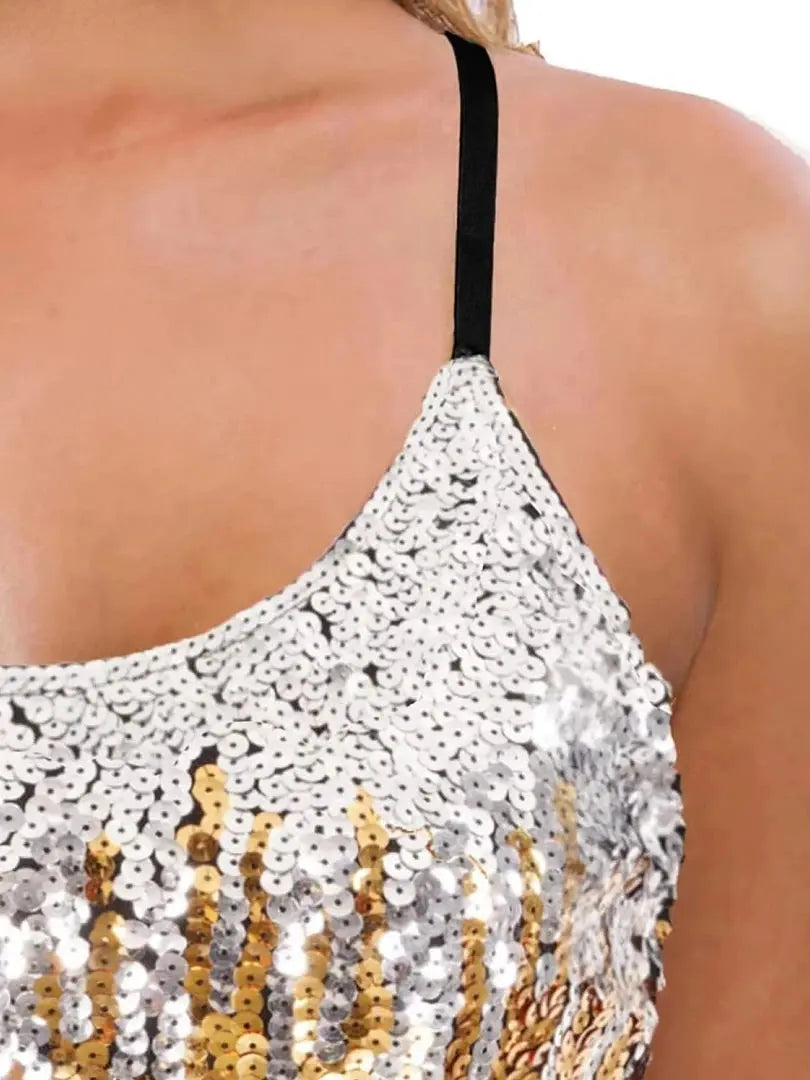 Women’s Sequin Tops Glitter Party Strappy Tank Top Sparkle Scoop Neck Sleeveless Adjustable Straps Gradient Cami Club Disco Natalia Home Fashion Natalia Home Fashion