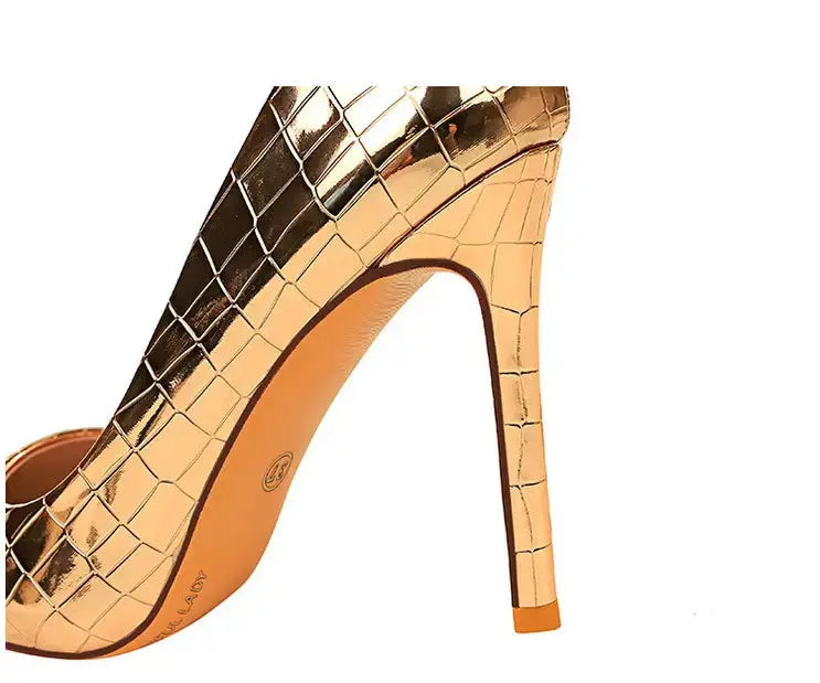 Women's Sexy Pointy Toe PU Leather Black High Heels Pumps Fashion Stone Pattern Thin Heeled Office Lady Shoes My Store