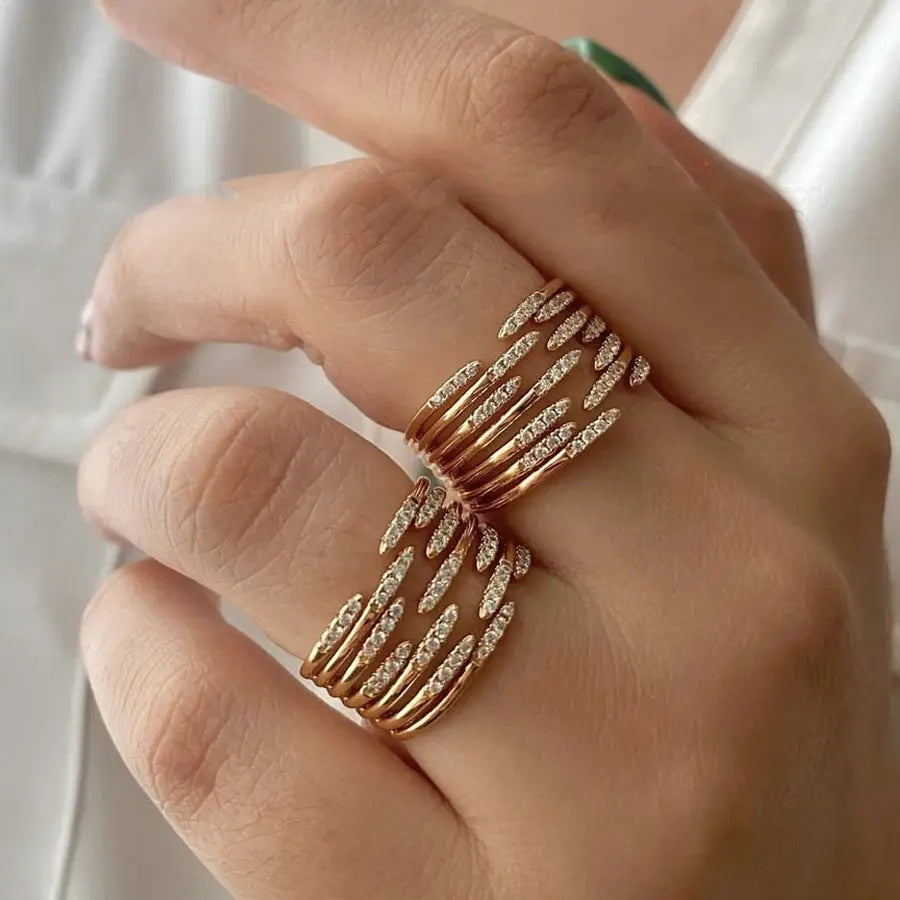Zircon Double Crossed Shape Rings For Women Gold Plated Stainless Steel Cross Ring Luxury Wedding Couple Rings Aesthetic Jewelry Natalia Home Fashion Natalia Home Fashion