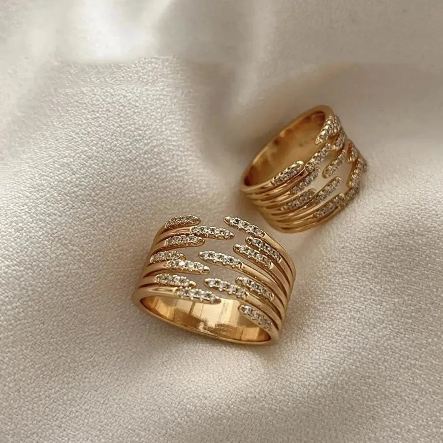 Zircon Double Crossed Shape Rings For Women Gold Plated Stainless Steel Cross Ring Luxury Wedding Couple Rings Aesthetic Jewelry Natalia Home Fashion Natalia Home Fashion
