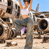 Retro High Street Wide Leg Denim Jeans Women Summer Wasteland High Waist Loose Straight Long Trousers Natalia Home Fashion    Natalia Home Fashion