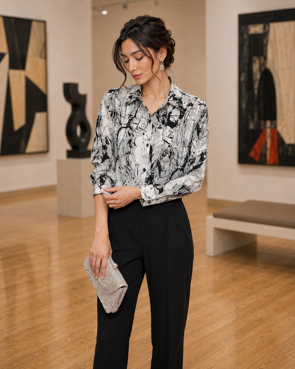 Fat Sister Chiffon Shirt Women 2025Spring Summer New Printing Long Coat Add Fat Large Size Loose Bottoming Shirt Slim Female Top Natalia Home Fashion    Natalia Home Fashion
