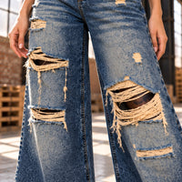 Irregular Hole Vintage Jeans Women Distressed Washed Wide Leg Loose Denim Pants Natalia Home Fashion    Natalia Home Fashion