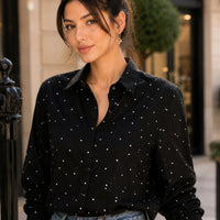 Chic Polka Dot Long Sleeve Shirt Women's Turn-down Collar French Style Simple Design Spring Summer New Arrival