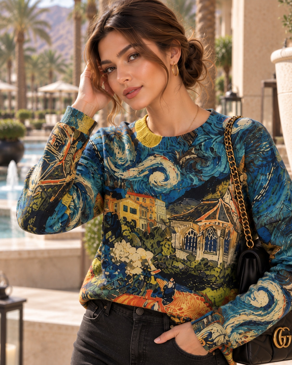Women's Van Gogh Starry Night Oil Painting Print Oversized Knit Sweater Casual Streetwear Long Sleeve Crewneck Pullover Top Natalia Home Fashion    Natalia Home Fashion