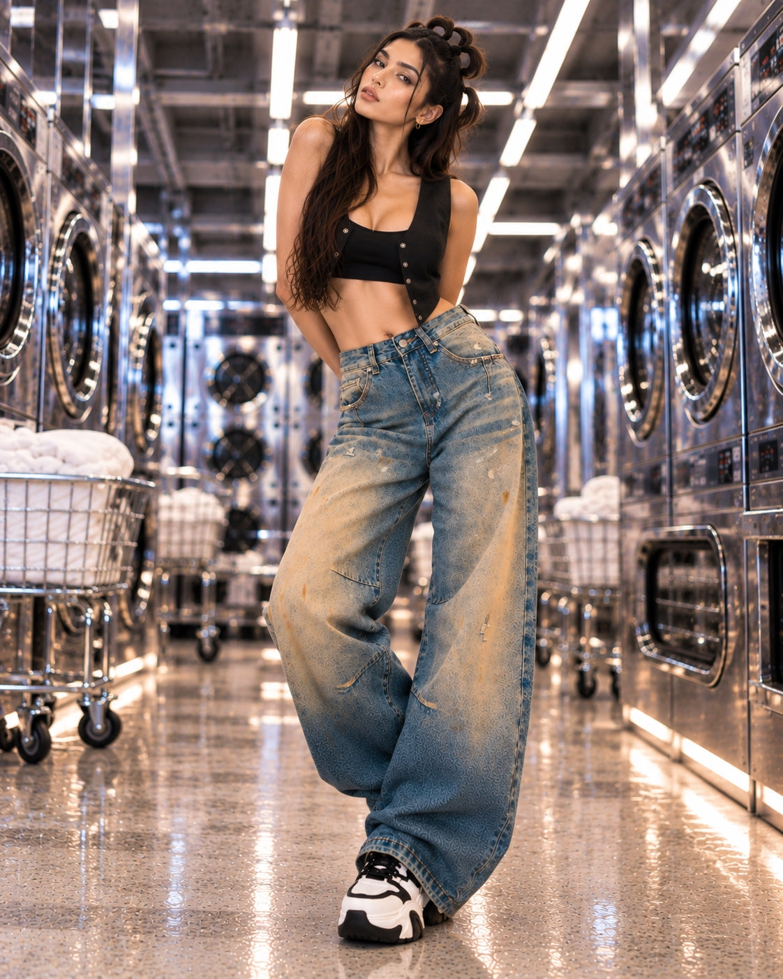 Washed High Street Straight Leg Cuffed Jeans Women Loose Casual Pants High Waist Vintage Graffiti Jeans Natalia Home Fashion    Natalia Home Fashion