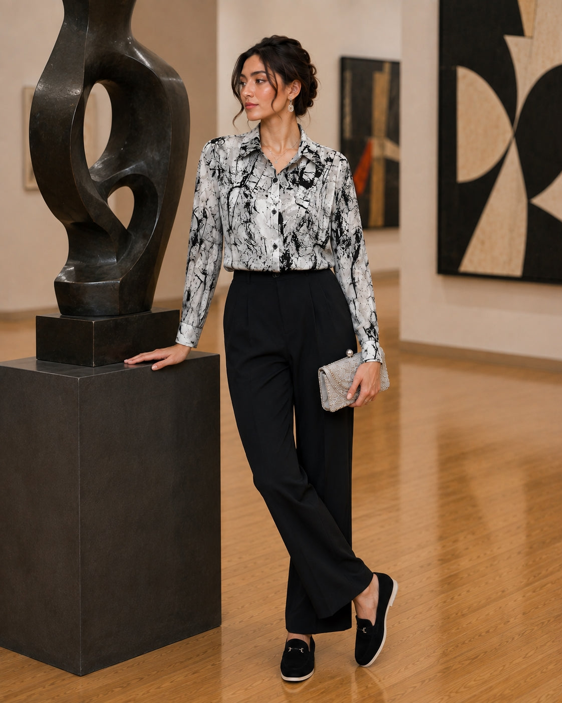 Fat Sister Chiffon Shirt Women 2025Spring Summer New Printing Long Coat Add Fat Large Size Loose Bottoming Shirt Slim Female Top Natalia Home Fashion    Natalia Home Fashion