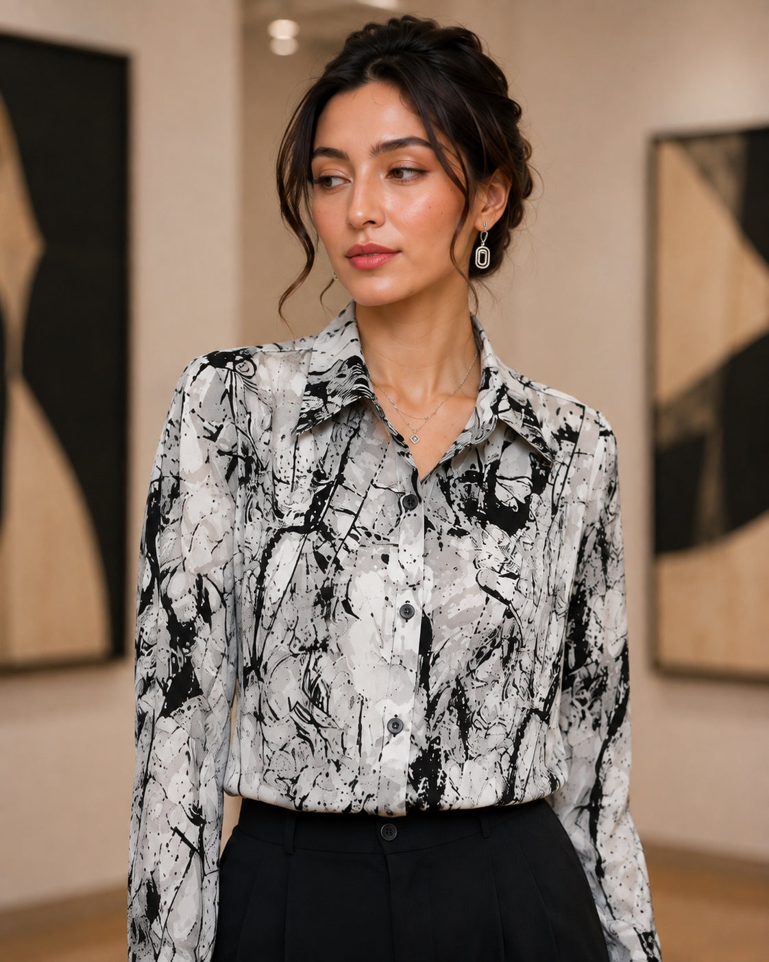 Fat Sister Chiffon Shirt Women 2025Spring Summer New Printing Long Coat Add Fat Large Size Loose Bottoming Shirt Slim Female Top Natalia Home Fashion    Natalia Home Fashion